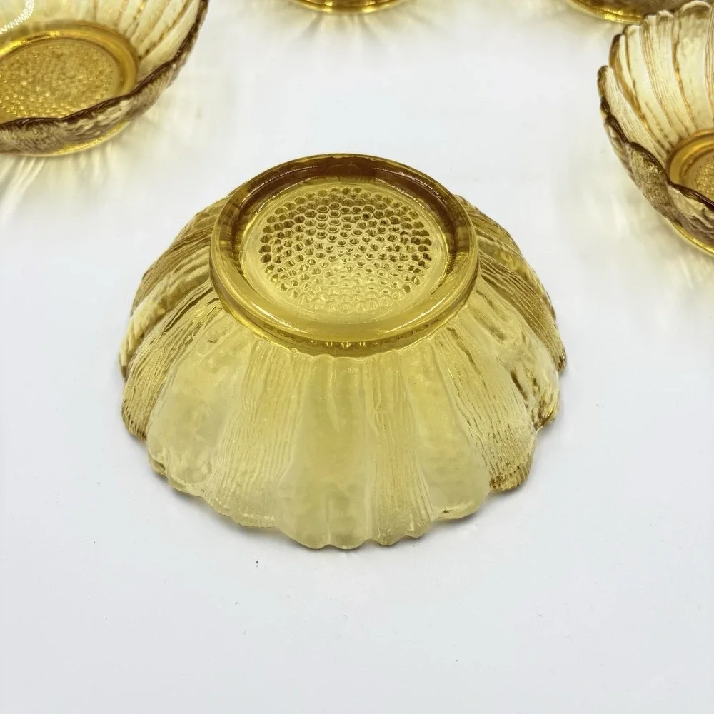 Vtg Indiana Glass Textured Amber Sunflower  Bowls‎ 6